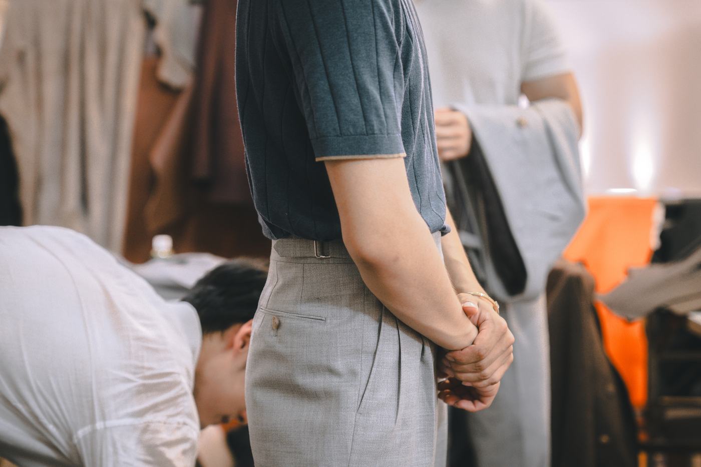 A trouser fitting in the shop